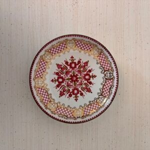 Austrian Arta Copper Enameled Trinket Dish, Pink, White and Gold, Miniature 1960
